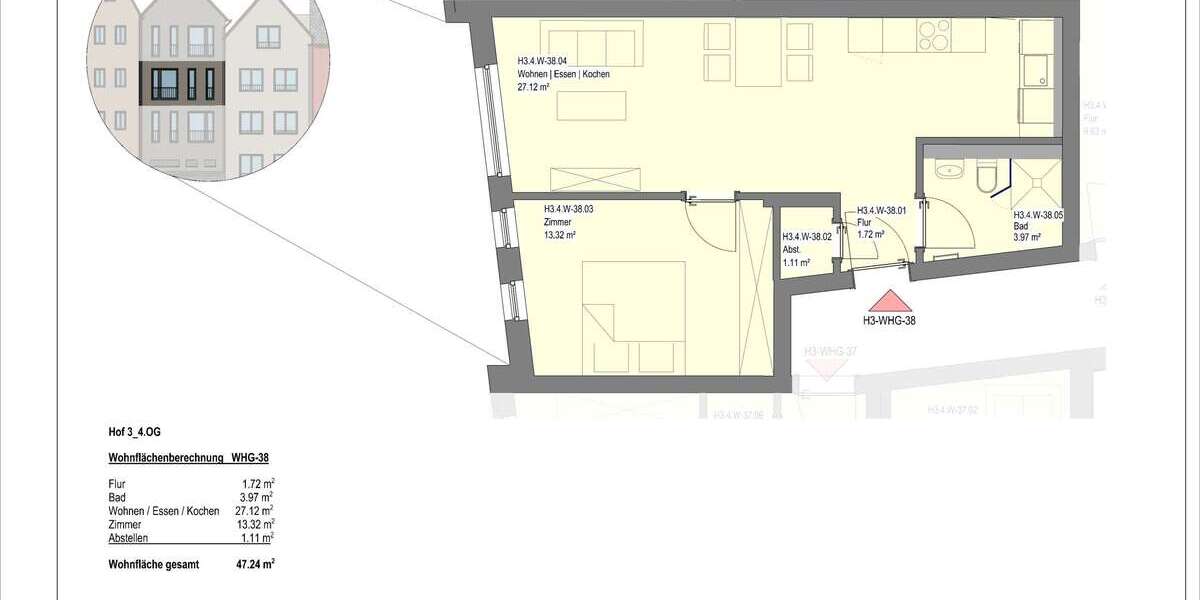 Etagenwohnung Wetzlar - 2 Zimmer, 47 m&sup2;, 770&euro; | Angebot:23750320