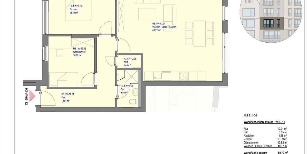 Etagenwohnung Wetzlar - 3 Zimmer, 81 m&sup2;, 1.140&euro; | Angebot:23750318