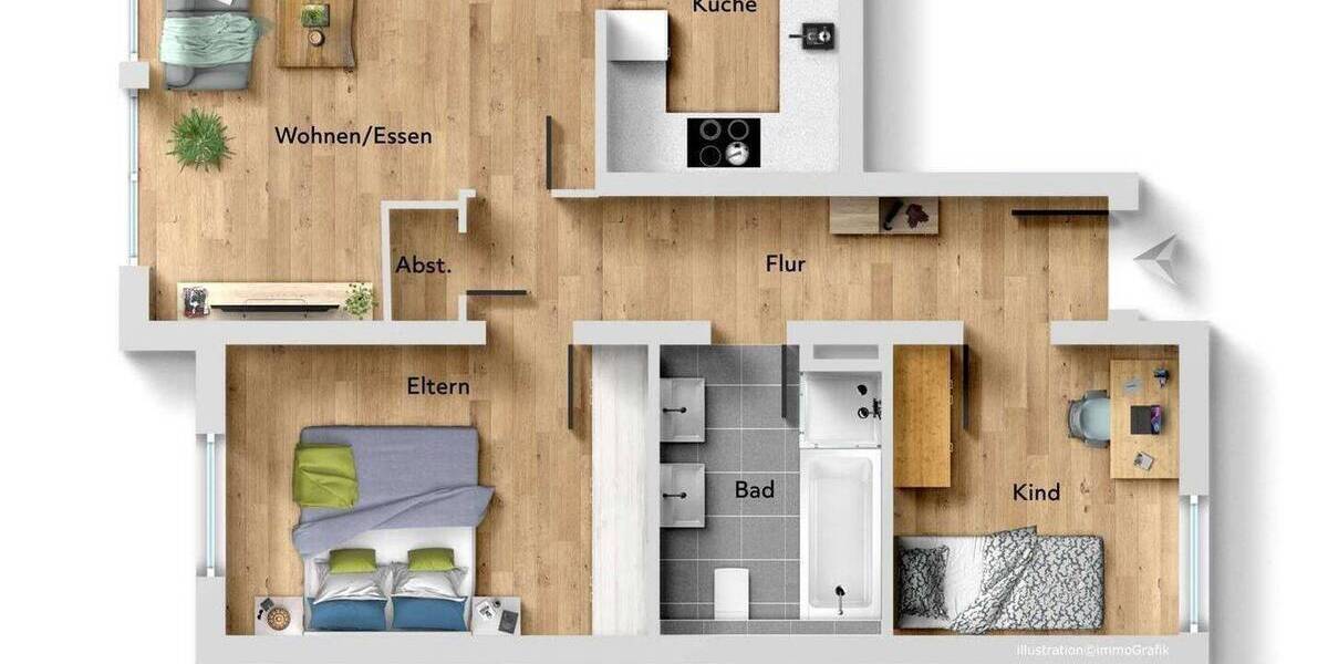 Etagenwohnung Wettenberg Launsbach - 3 Zimmer, 63 m&sup2;, 225.000&euro; | Angebot:26128324