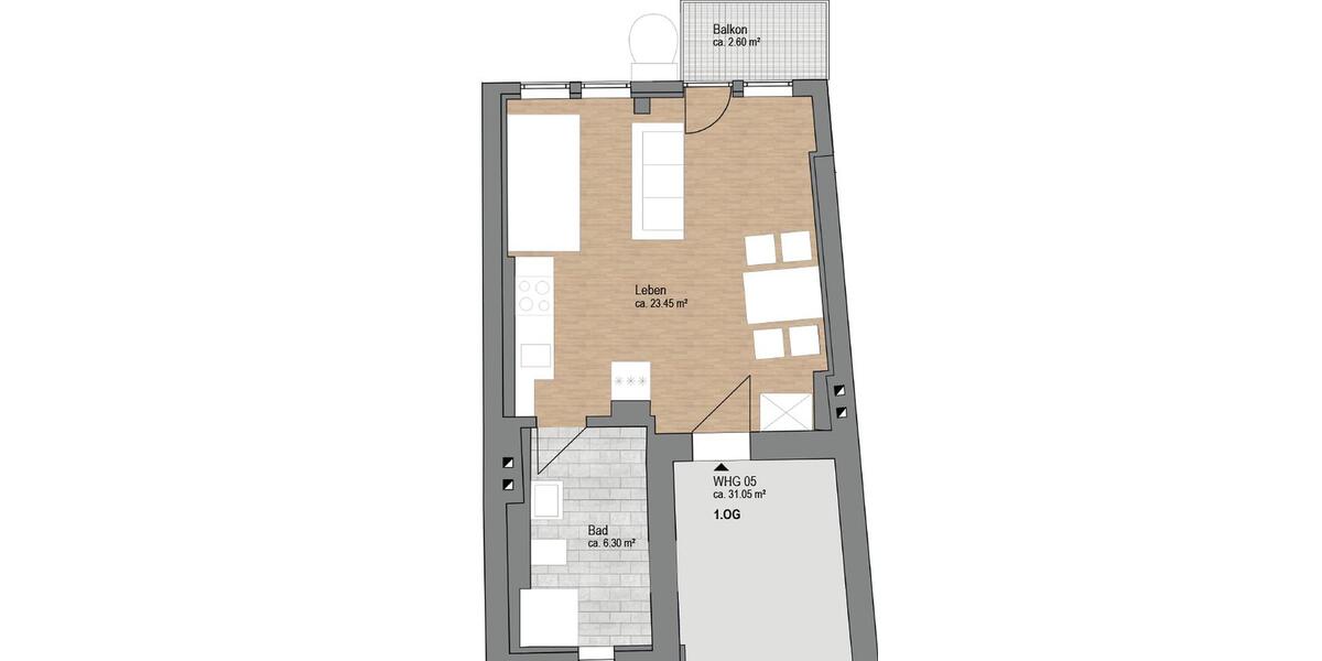 Etagenwohnung Marburg - 1 Zimmer, 31 m&sup2;, 750&euro; | Angebot:26634354