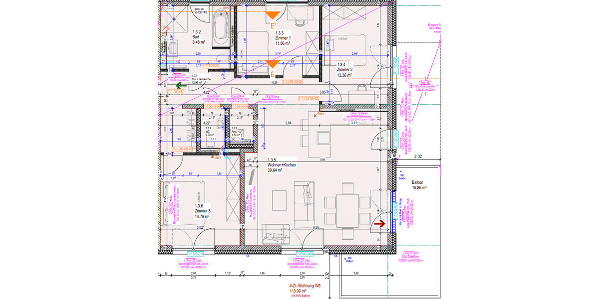 Etagenwohnung Lahnau - 4 Zimmer, 113 m&sup2;, 1.300&euro; | Angebot:25933326